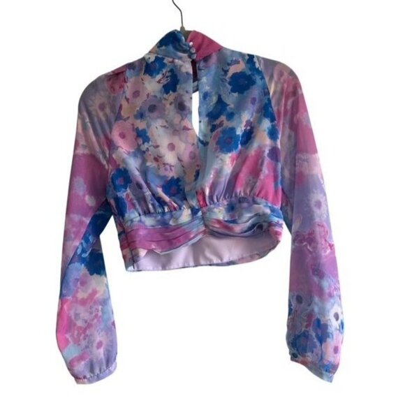 NWT Zara Blogger Favorite Floral Cropped Ruched Blouse Size Small - Picture 2 of 6